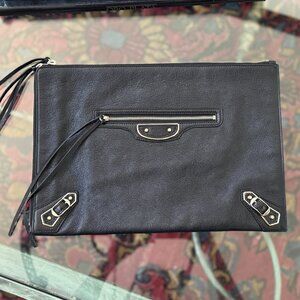 Balenciaga Metalic Edge Clutch Bag Black Silver CityHardware Excellent Condition